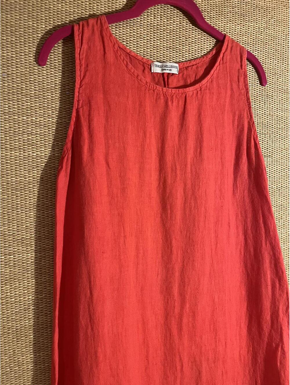 Terzo Millennio Red Linen Sleeveless Dress Size Small Made in Italy midi